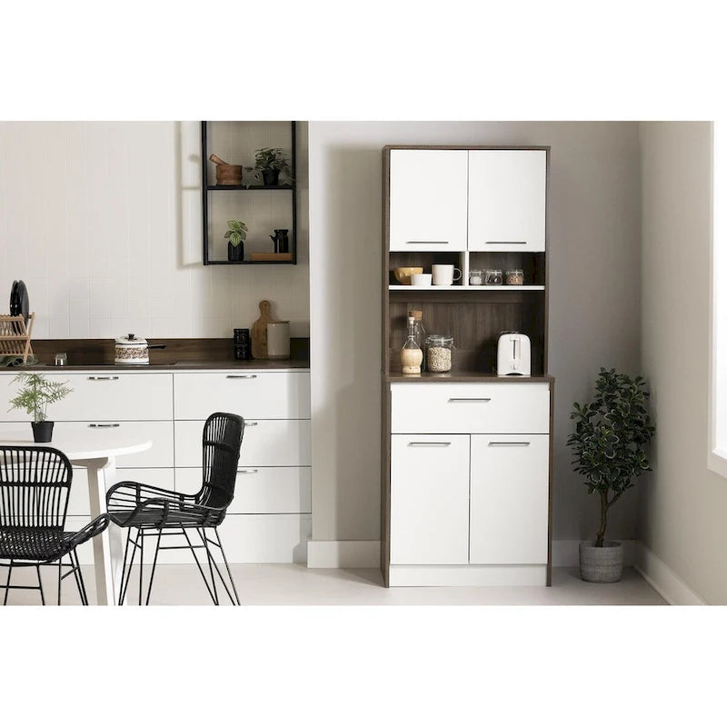 Despensa de cocina en imitación mármol blanco / piedra negra / nogal / roble gris y blanco – 4 estilos, montaje para 1 persona