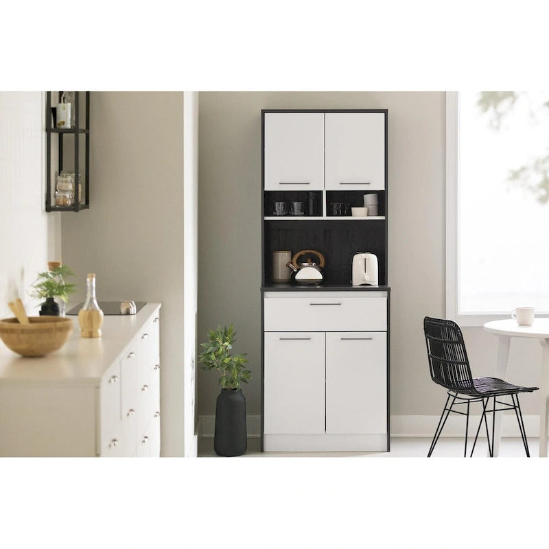 Despensa de cocina en imitación mármol blanco / piedra negra / nogal / roble gris y blanco – 4 estilos, montaje para 1 persona