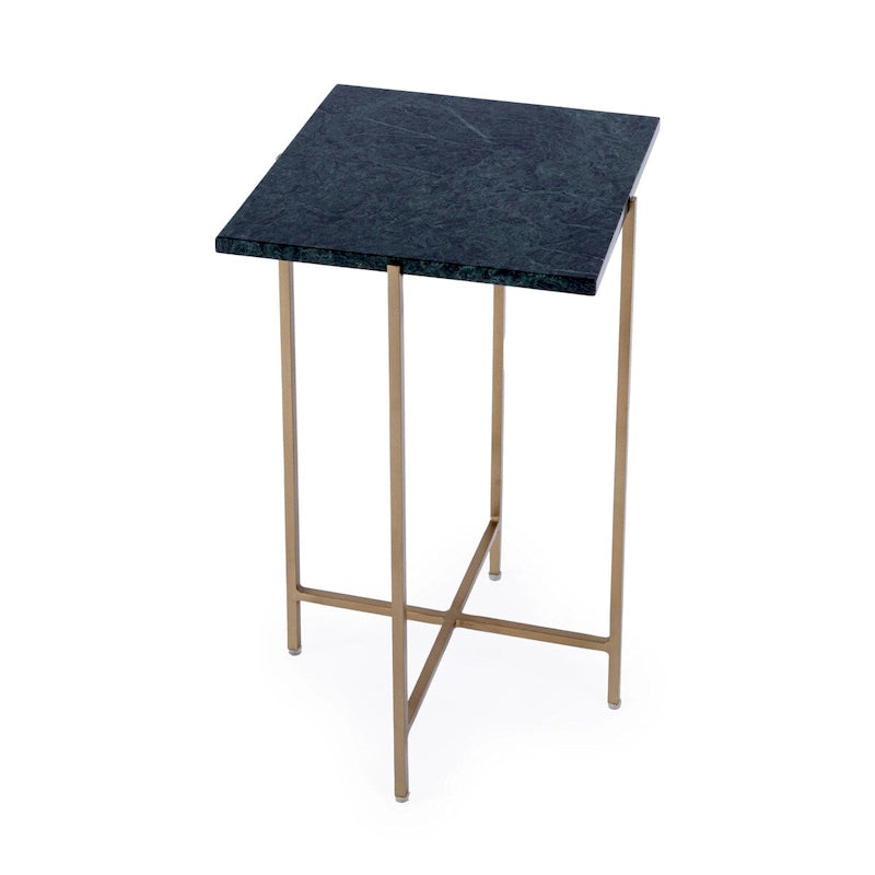 Mesa Auxiliar Cuadrada de Metal con Cubierta de Mármol, Mármol Verde/Multicolor, para 1