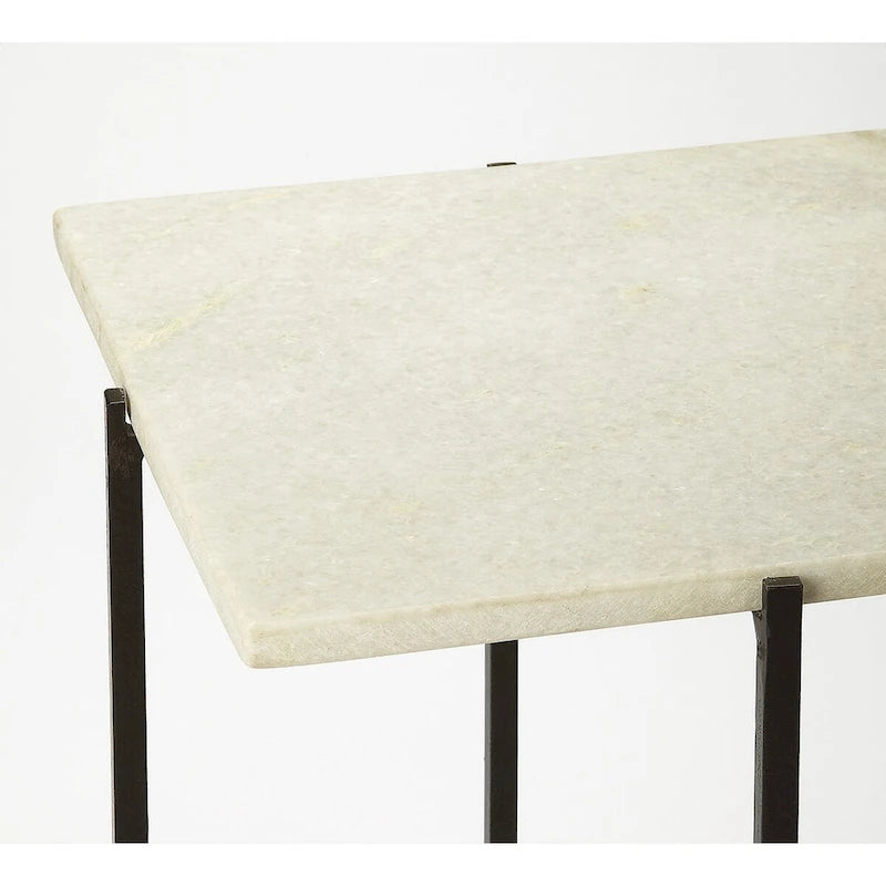 Mesa Auxiliar Cuadrada de Metal con Cubierta de Mármol, Mármol Verde/Multicolor, para 1