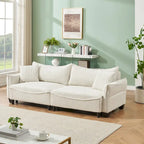 Sofá Cama de Pana Blanco / Gris / Verde con 2 Cojines Decorativos – 2 Plazas