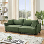 Sofá Cama de Pana Blanco / Gris / Verde con 2 Cojines Decorativos – 2 Plazas