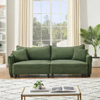 Sofá Cama de Pana Blanco / Gris / Verde con 2 Cojines Decorativos – 2 Plazas