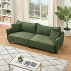 Sofá Cama de Pana Blanco / Gris / Verde con 2 Cojines Decorativos – 2 Plazas