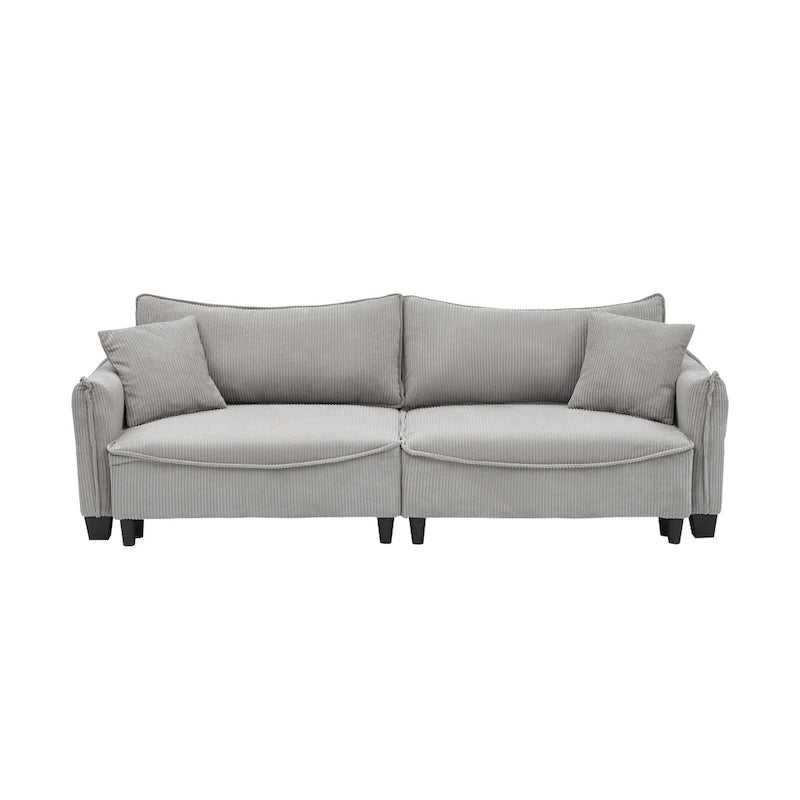 Sofá Cama de Pana Blanco / Gris / Verde con 2 Cojines Decorativos – 2 Plazas