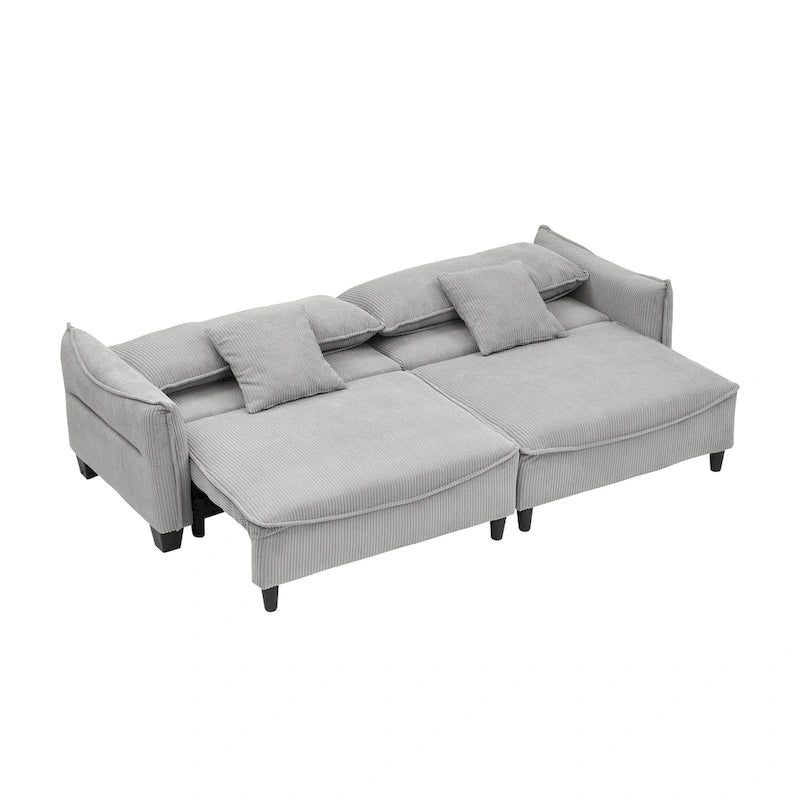 Sofá Cama de Pana Blanco / Gris / Verde con 2 Cojines Decorativos – 2 Plazas