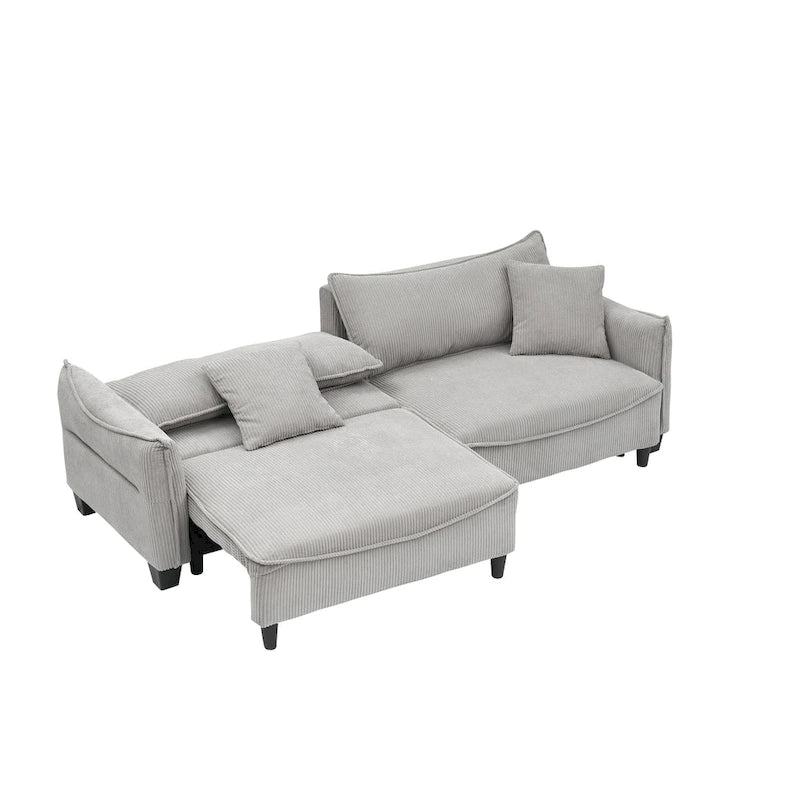 Sofá Cama de Pana Blanco / Gris / Verde con 2 Cojines Decorativos – 2 Plazas