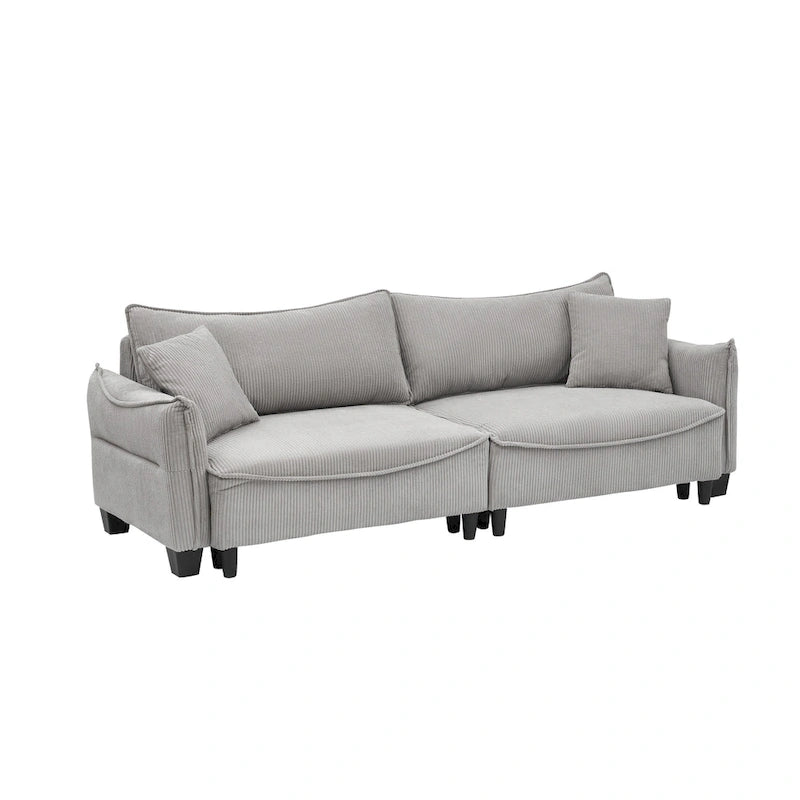 Sofá Cama de Pana Blanco / Gris / Verde con 2 Cojines Decorativos – 2 Plazas