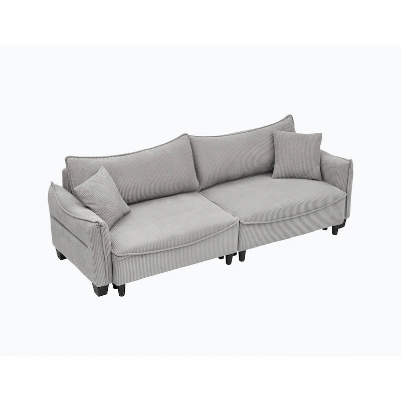 Sofá Cama de Pana Blanco / Gris / Verde con 2 Cojines Decorativos – 2 Plazas