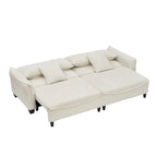 Sofá Cama de Pana Blanco / Gris / Verde con 2 Cojines Decorativos – 2 Plazas