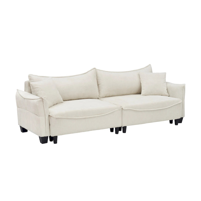 Sofá Cama de Pana Blanco / Gris / Verde con 2 Cojines Decorativos – 2 Plazas