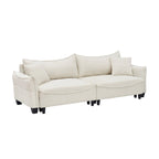 Sofá Cama de Pana Blanco / Gris / Verde con 2 Cojines Decorativos – 2 Plazas