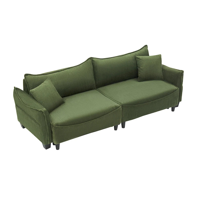 Sofá Cama de Pana Blanco / Gris / Verde con 2 Cojines Decorativos – 2 Plazas