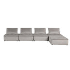 Sofá seccional modular gris claro / terciopelo negro con otomana, para 5 personas