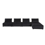 Sofá seccional modular gris claro / terciopelo negro con otomana, para 5 personas