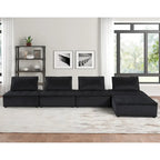 Sofá seccional modular gris claro / terciopelo negro con otomana, para 5 personas