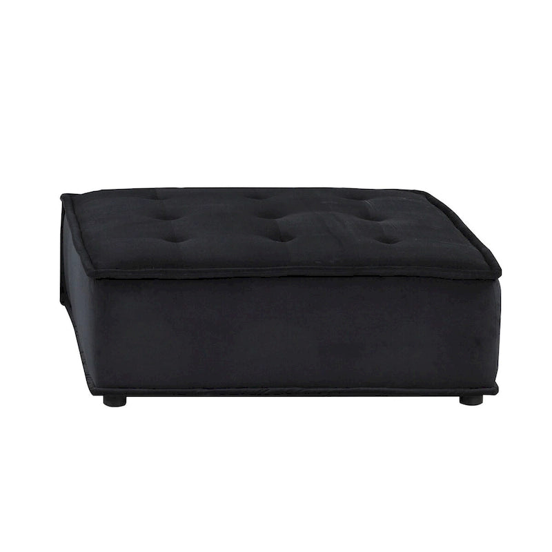Sofá seccional modular gris claro / terciopelo negro con otomana, para 5 personas