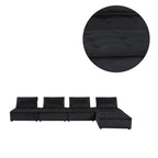 Sofá seccional modular gris claro / terciopelo negro con otomana, para 5 personas