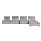Sofá seccional modular gris claro / terciopelo negro con otomana, para 5 personas