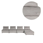 Sofá seccional modular gris claro / terciopelo negro con otomana, para 5 personas