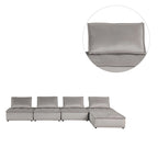 Sofá seccional modular gris claro / terciopelo negro con otomana, para 5 personas