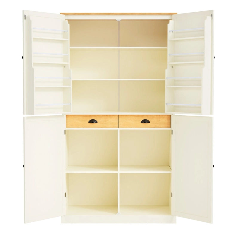 Armario/Despensa de Cocina Independiente Alto de 40.2x20x71.3 pulgadas con 2 Cajones, 2 Estantes Ajustables, 8 Estantes en la Puerta