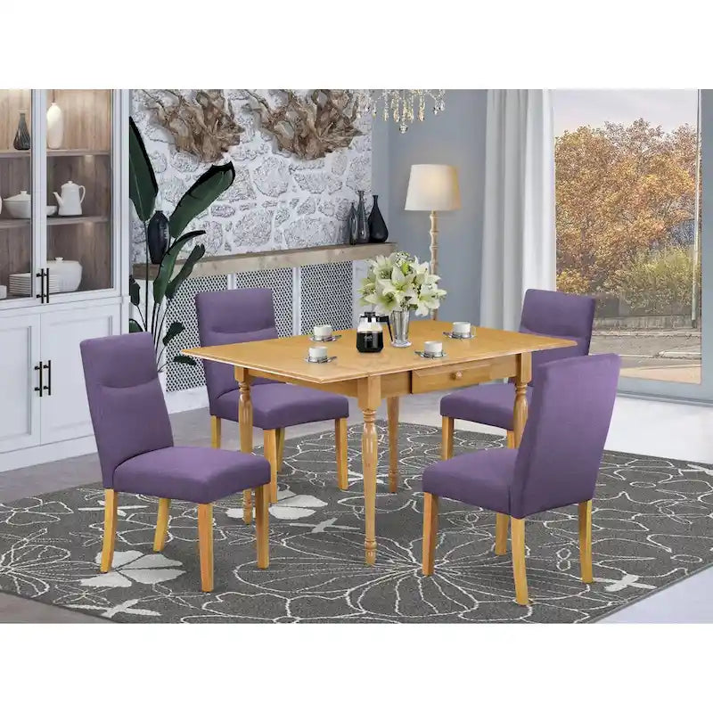 East West Furniture juego de mesa incluye una mesa de comedor rectangular con extensión de hojas abatibles y sillas de comedor (opciones de piezas)