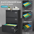 Archivador lateral metálico de 3 cajones, negro / negro y blanco / blanco, con cerradura, para 1 persona