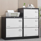 Archivador lateral metálico de 3 cajones, negro / negro y blanco / blanco, con cerradura, para 1 persona