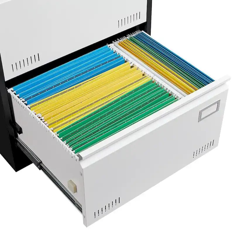 Archivador lateral metálico de 3 cajones, negro / negro y blanco / blanco, con cerradura, para 1 persona