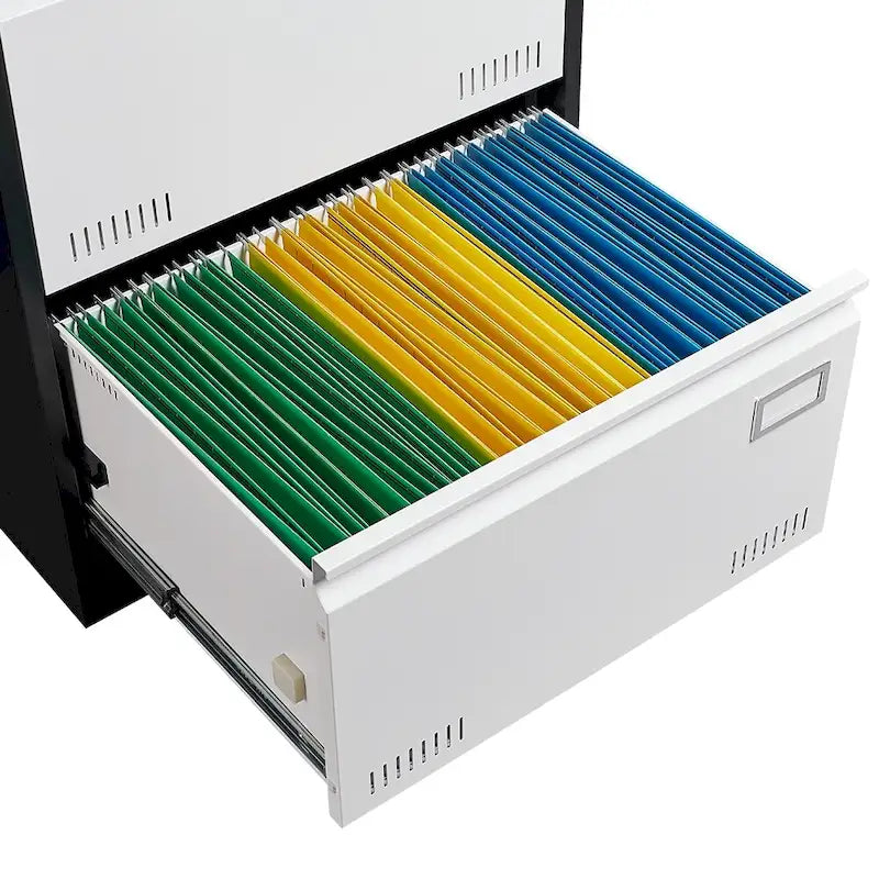 Archivador lateral metálico de 3 cajones, negro / negro y blanco / blanco, con cerradura, para 1 persona