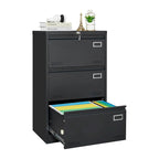 Archivador lateral metálico de 3 cajones, negro / negro y blanco / blanco, con cerradura, para 1 persona