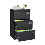 Archivador lateral metálico de 3 cajones, negro / negro y blanco / blanco, con cerradura, para 1 persona
