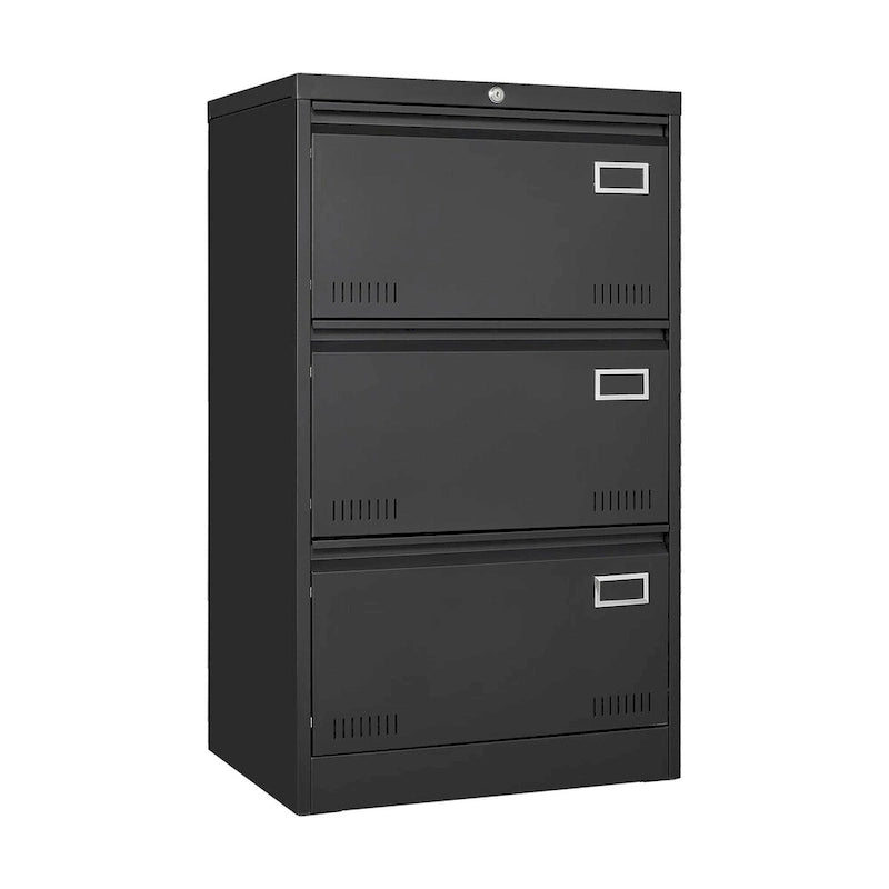 Archivador lateral metálico de 3 cajones, negro / negro y blanco / blanco, con cerradura, para 1 persona