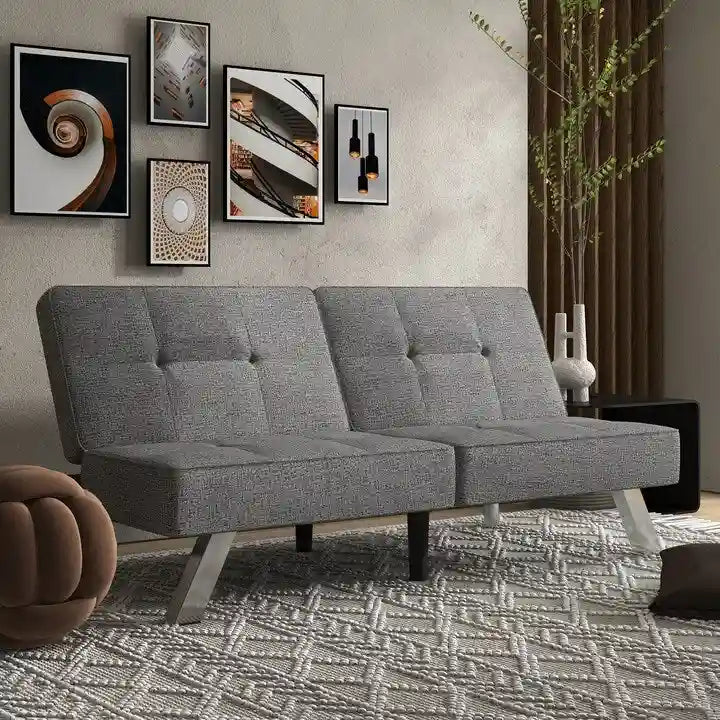 Sofá cama futón convertible de lino gris, individual