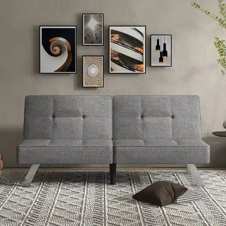 Sofá cama futón convertible de lino gris, individual