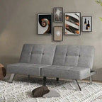 Sofá cama futón convertible de lino gris, individual
