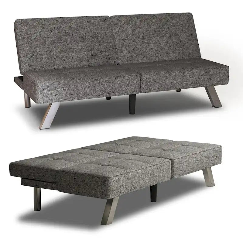 Sofá cama futón convertible de lino gris, individual