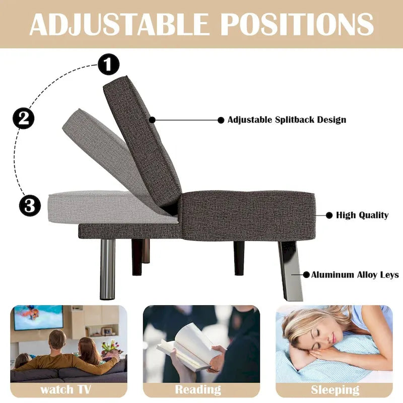 Sofá cama futón convertible de lino gris, individual