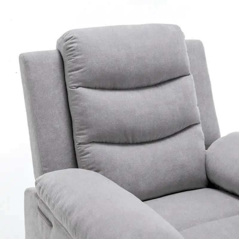 Sillón reclinable eléctrico de terciopelo gris claro con diseño ergonómico, calor, masaje, estructura de acero
