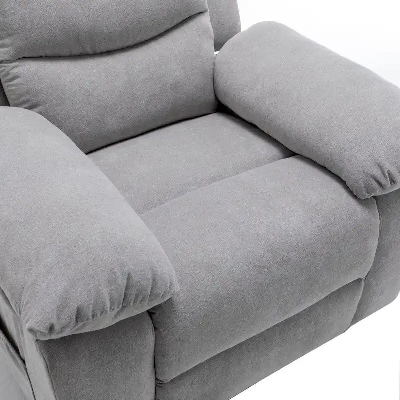 Sillón reclinable eléctrico de terciopelo gris claro con diseño ergonómico, calor, masaje, estructura de acero