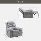 Sillón reclinable eléctrico de terciopelo gris claro con diseño ergonómico, calor, masaje, estructura de acero