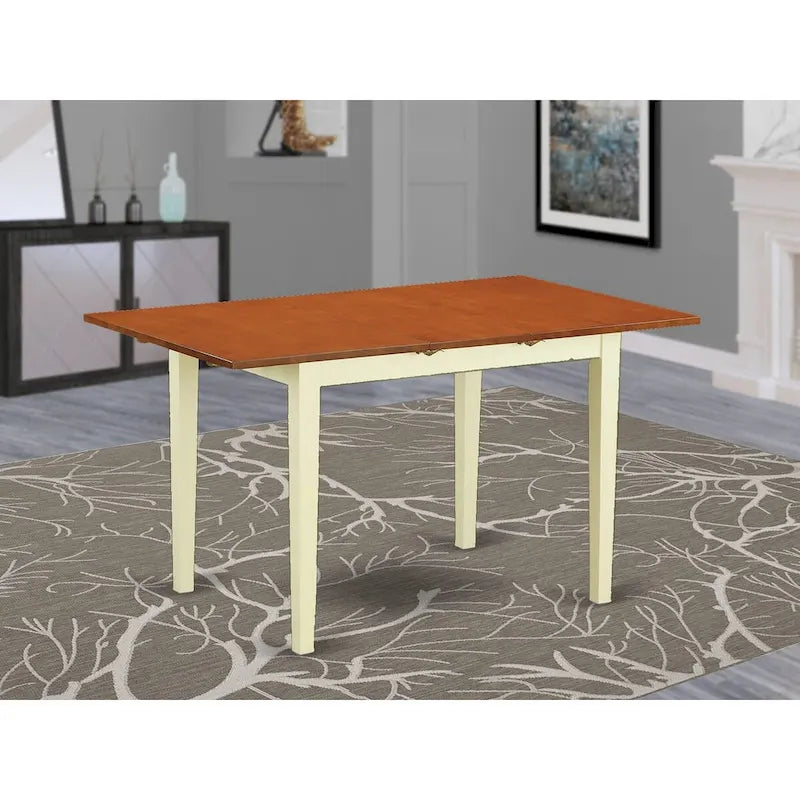 Mesa de comedor rectangular con extensión (hoja de mariposa) de suero de leche/cerezo y caoba, para hasta 6 personas