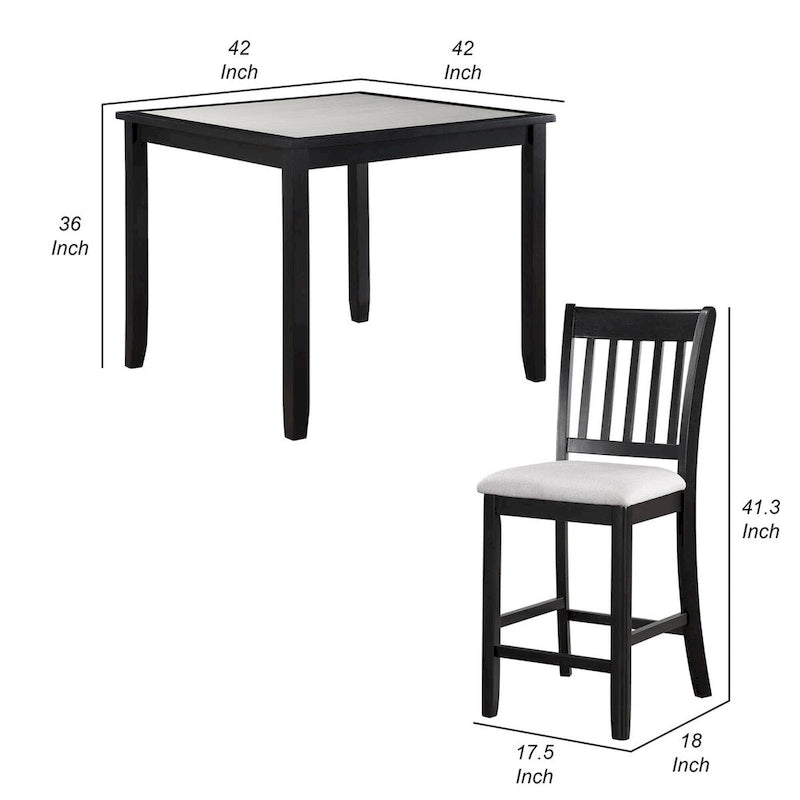 Juego de mesa y sillas de comedor a la altura de la encimera Nick de 5 piezas, negro, blanco