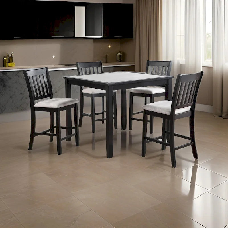 Juego de mesa y sillas de comedor a la altura de la encimera Nick de 5 piezas, negro, blanco