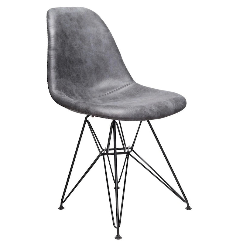 Silla de comedor de polipiel gris frío, patas de acero negro, 1 asiento
