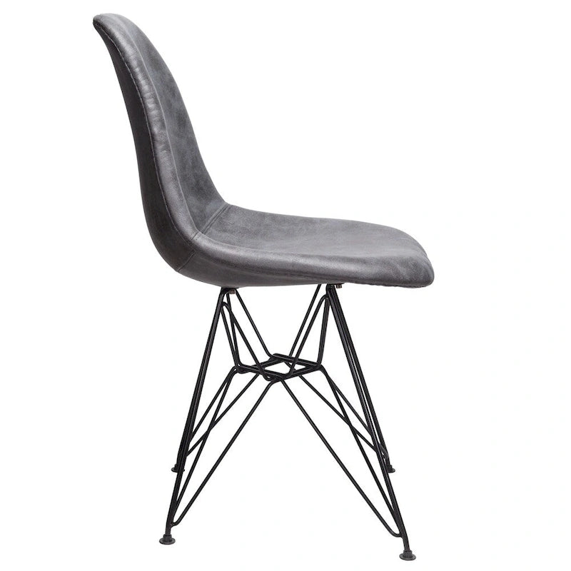Silla de comedor de polipiel gris frío, patas de acero negro, 1 asiento