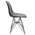 Silla de comedor de polipiel gris frío, patas de acero negro, 1 asiento