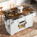 Blanco y Negro, Carro de Isla de Cocina de Granja con Toma de Corriente, 1 Persona