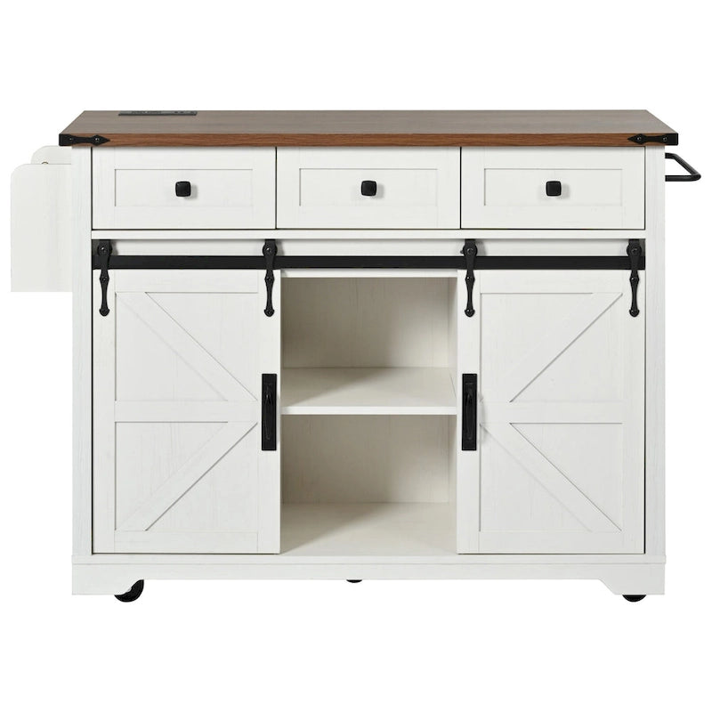 Blanco y Negro, Carro de Isla de Cocina de Granja con Toma de Corriente, 1 Persona